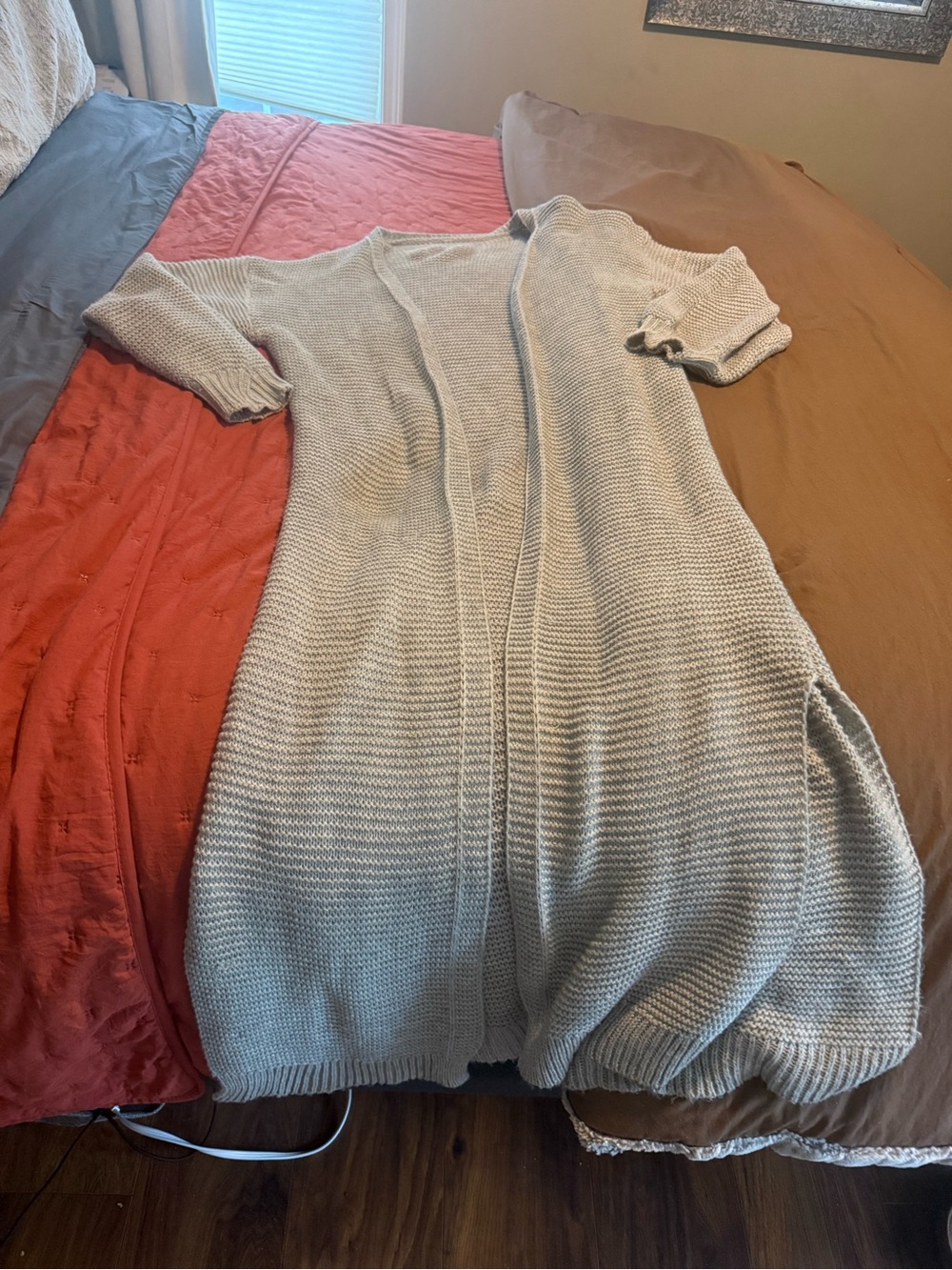 Light Gray Open-Front Knit Maxi Cardigan Sweater